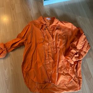 Reformation 100% linen orange oversized button down shirt size S
